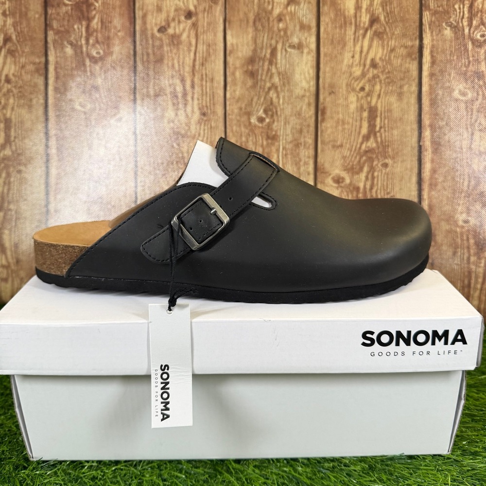 Sonoma Waterford Clog Womens size 11 Onyx Black Genuine Leather Buckle Strap